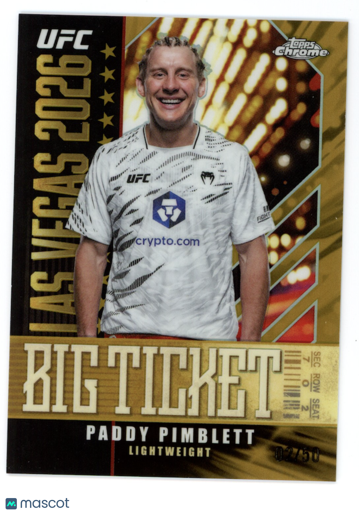 PADDY PIMBLETT 2026 Topps Chrome UFC Big Ticket Gold Refractor /50 #BT-4