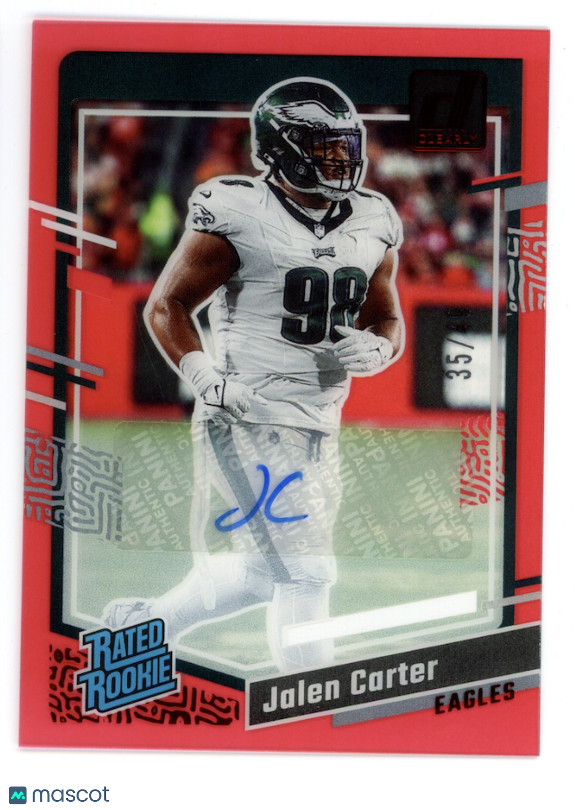 JALEN CARTER 2024 Panini Clearly Donruss Rated Rookie Auto Red /49 #64 Eagles