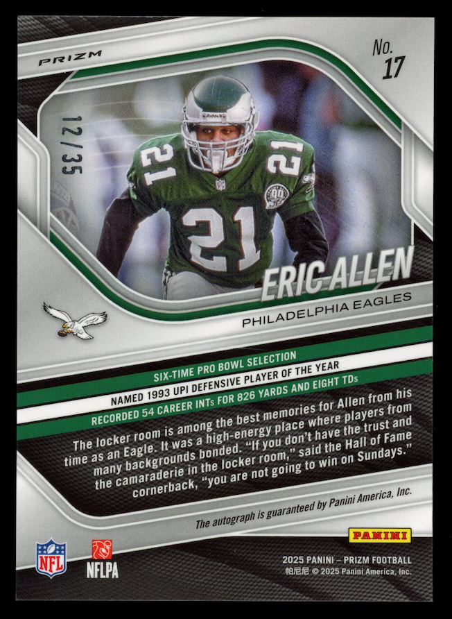 ERIC ALLEN 2025 Panini Prizm FOTL Red Shimmer Auto /35 #17 Eagles