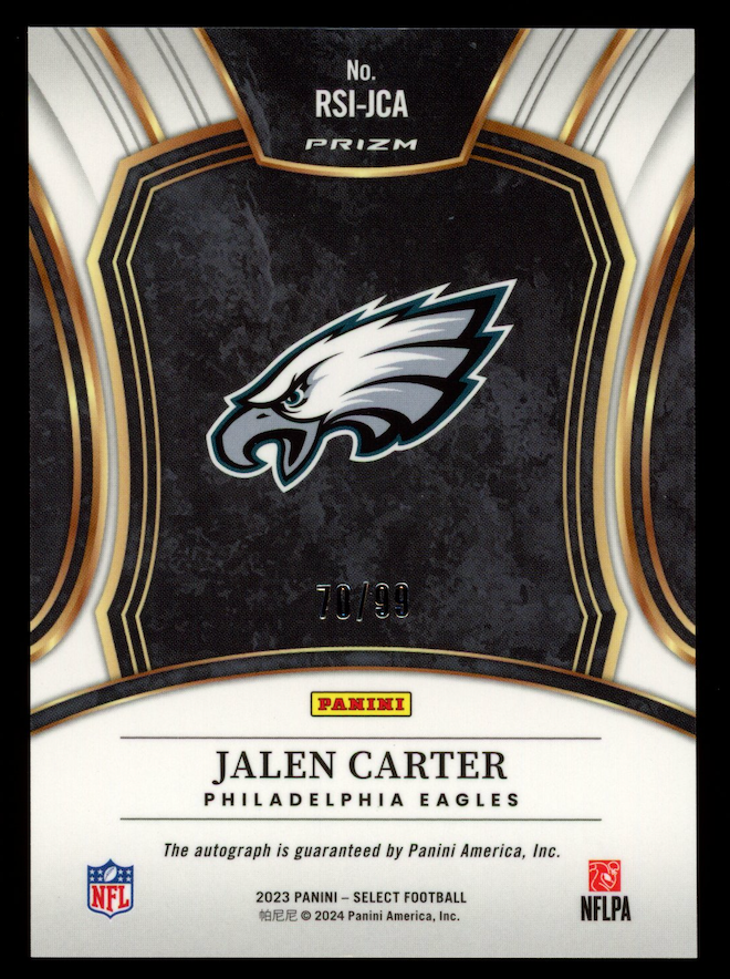 JALEN CARTER 2024 Panini Select Rookie Auto Blue Prizm /99 #RSI-JCA Eagles