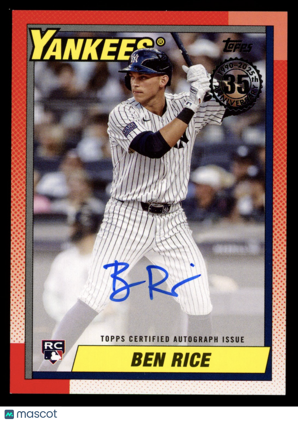 BEN RICE 2025 Topps 1990 Baseball Rookie Auto 35th Anniversary #90B2-BRI Yankees
