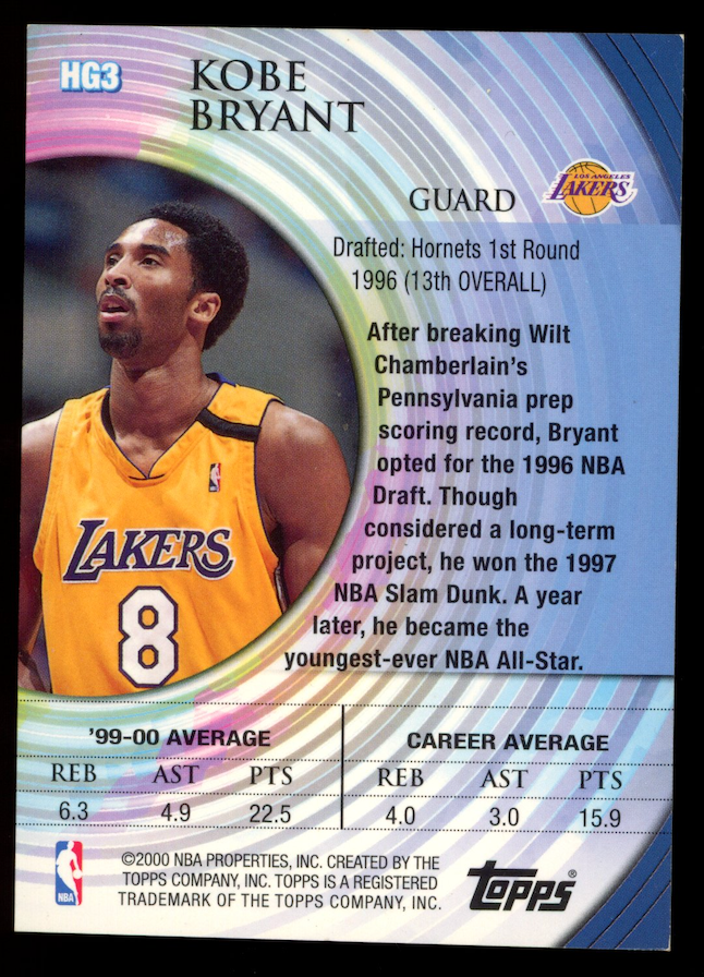 KOBE BRYANT 2000-01 Topps Hidden Gems Insert #HG3 Lakers