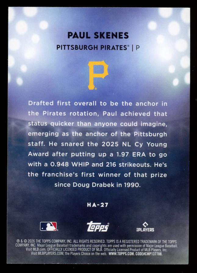 PAUL SKENES 2026 Topps Home Field Advantage Case Hit SSP #HA-27 Pirates