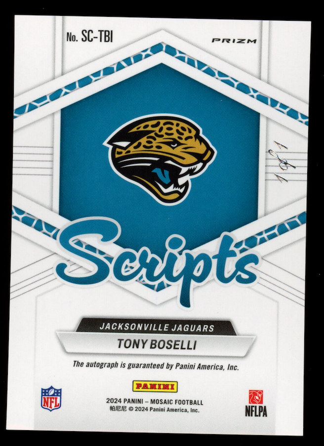 TONY BOSELLI 2024 Panini Mosaic No Huddle Scripts Auto Black Prizm 1/1 #SC-TBI
