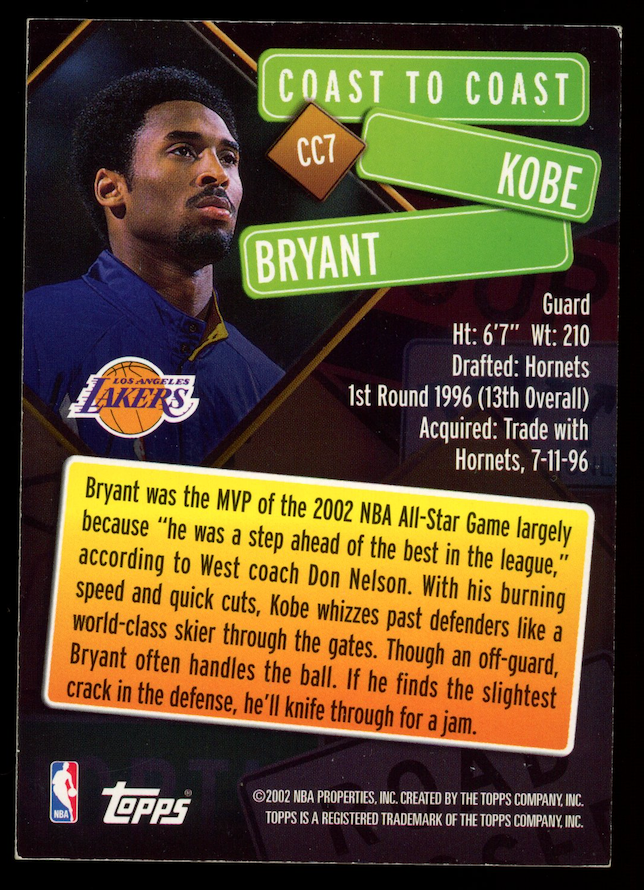 KOBE BRYANT 2002-03 Topps Coast to Coast Insert #CC7 Lakers