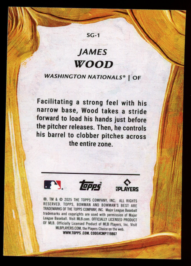 JAMES WOOD 2025 Bowman's Best Strokes of Gold Rookie SSP #SG-1 Nationals