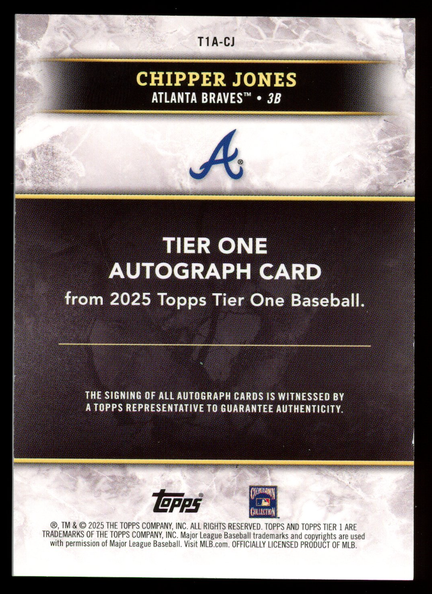 CHIPPER JONES 2025 Topps Tier One Auto Holo Silver /5 #T1A-CJ Braves