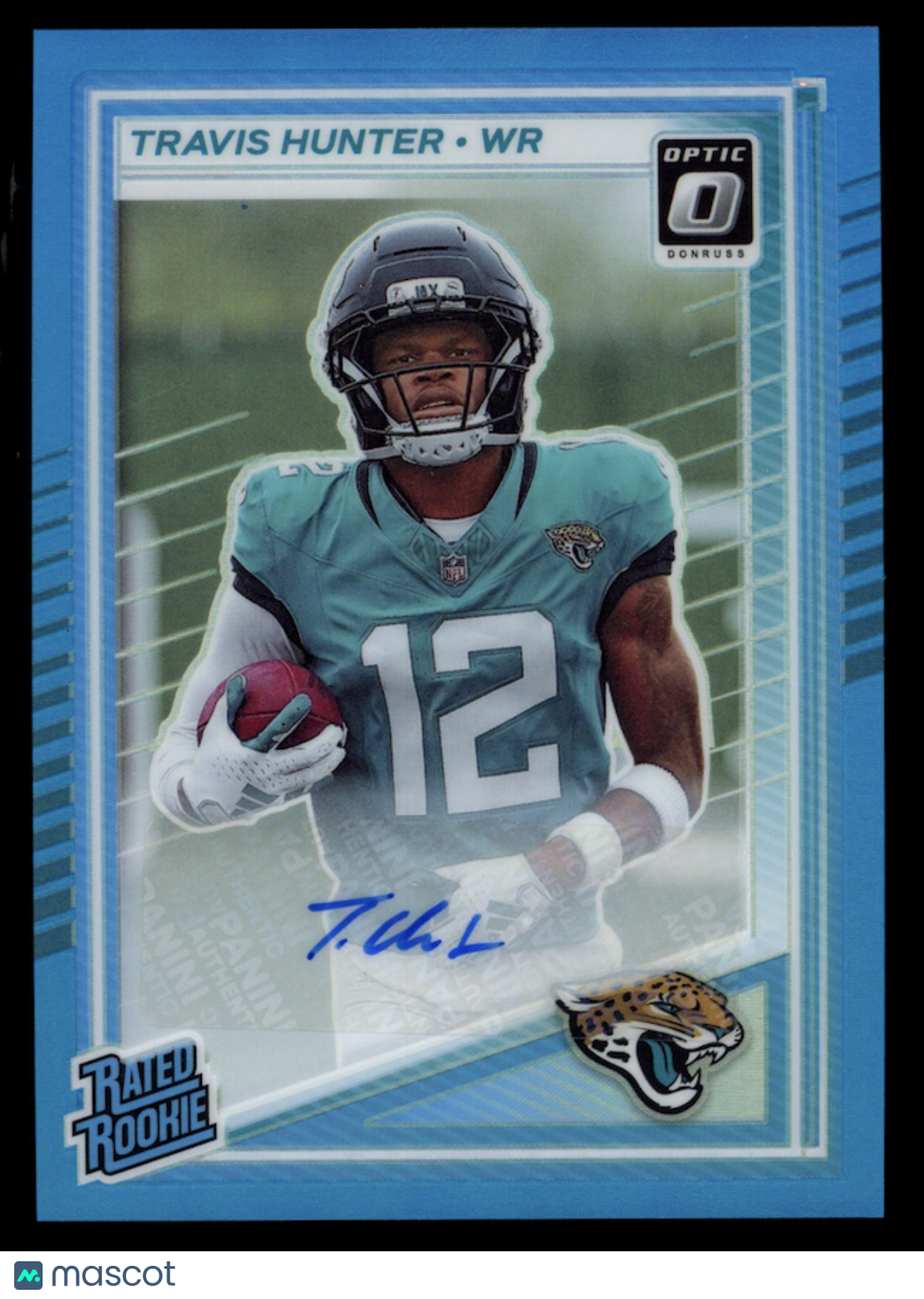 TRAVIS HUNTER 2025 Panini Donruss Optic Rated Rookie Auto Neon Blue /299 #201