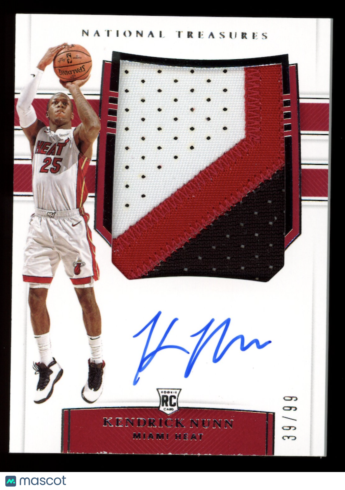 KENDRICK NUNN 2019-20 Panini National Treasures Rookie Patch Auto /99 #150 Heat