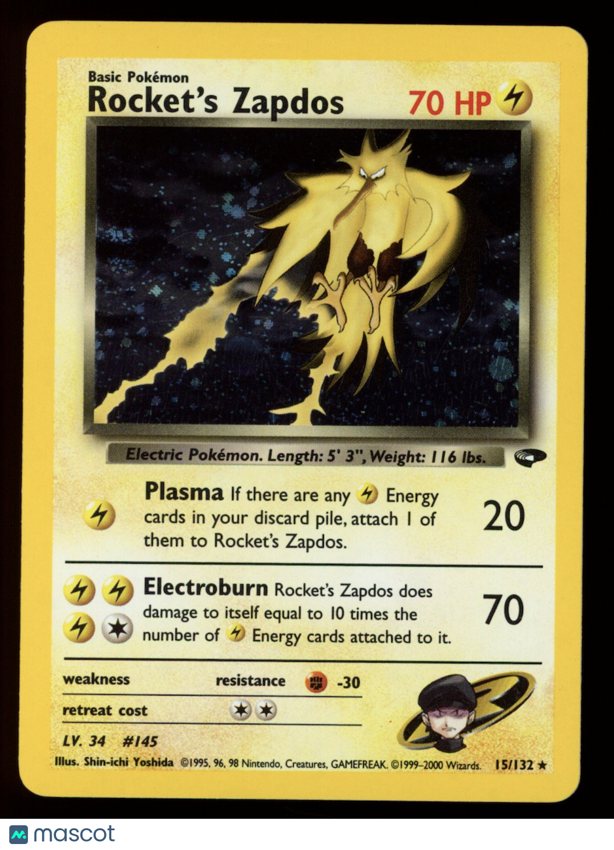ROCKET'S ZAPDOS 2000 Pokemon Gym Challenge Holo Rare #15/132
