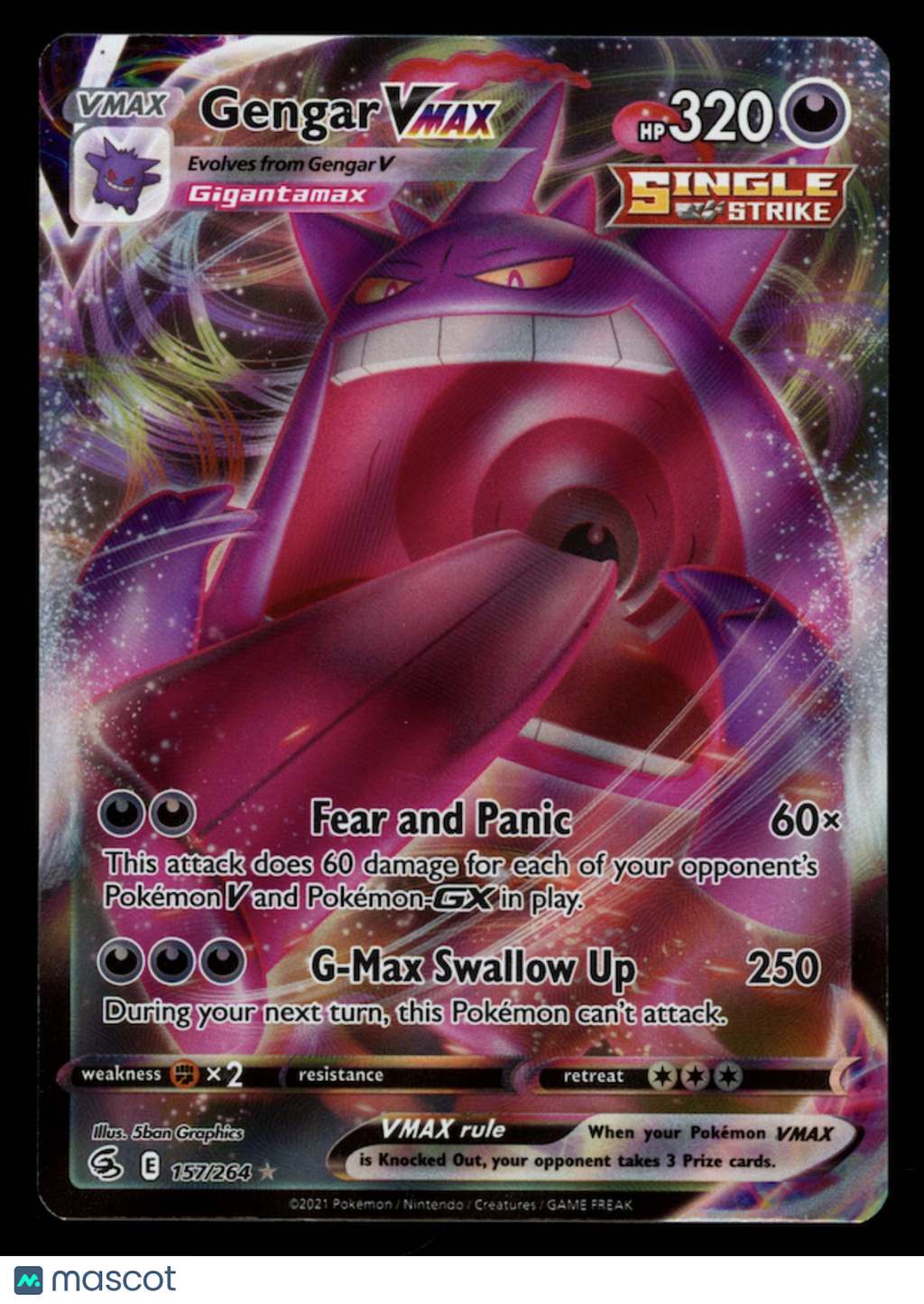 GENGAR VMAX 2022 Pokemon Sword Shield Fusion Strike Ultra Rare #157/264