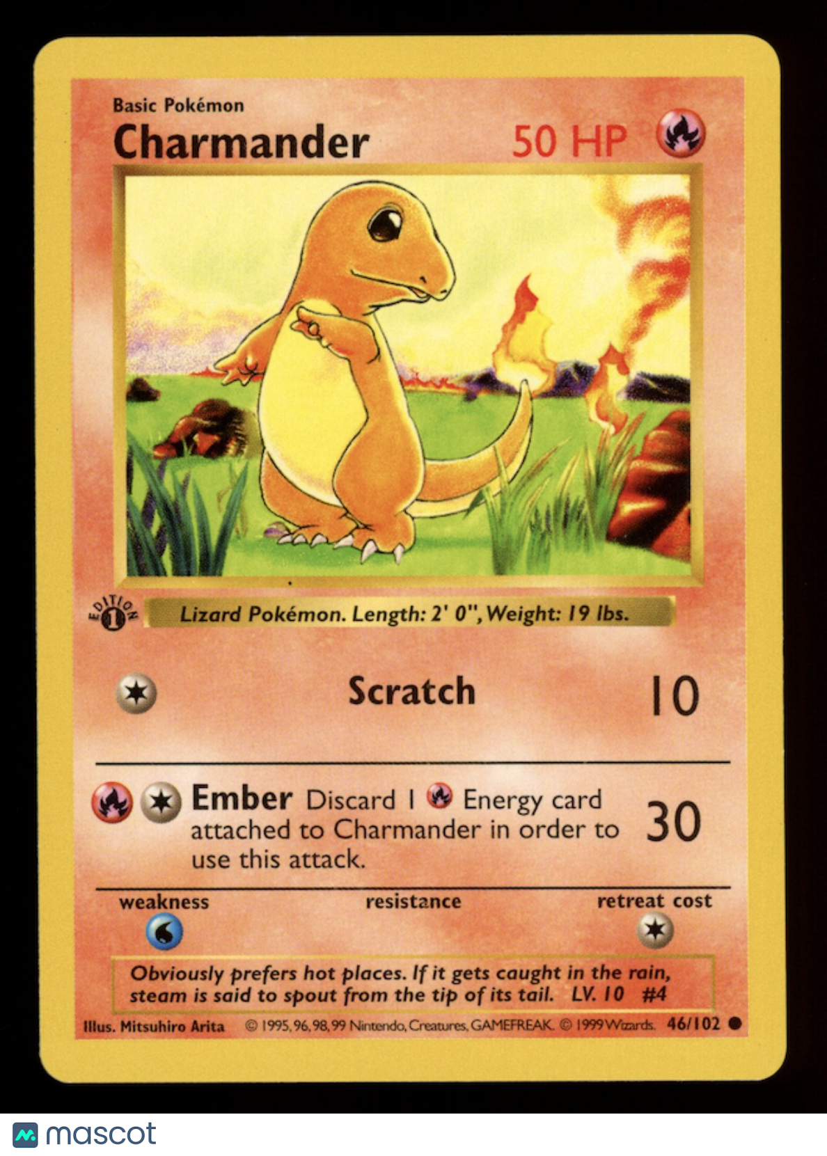CHARMANDER 1999 Pokemon Base Set Shadowless 1st Edition #46/102