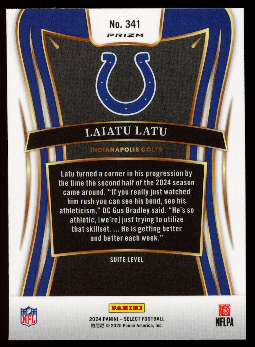 LAIATU LATU 2024 Panini Select Rookie Suite Level Tiger Prizm SSP #341 Colts