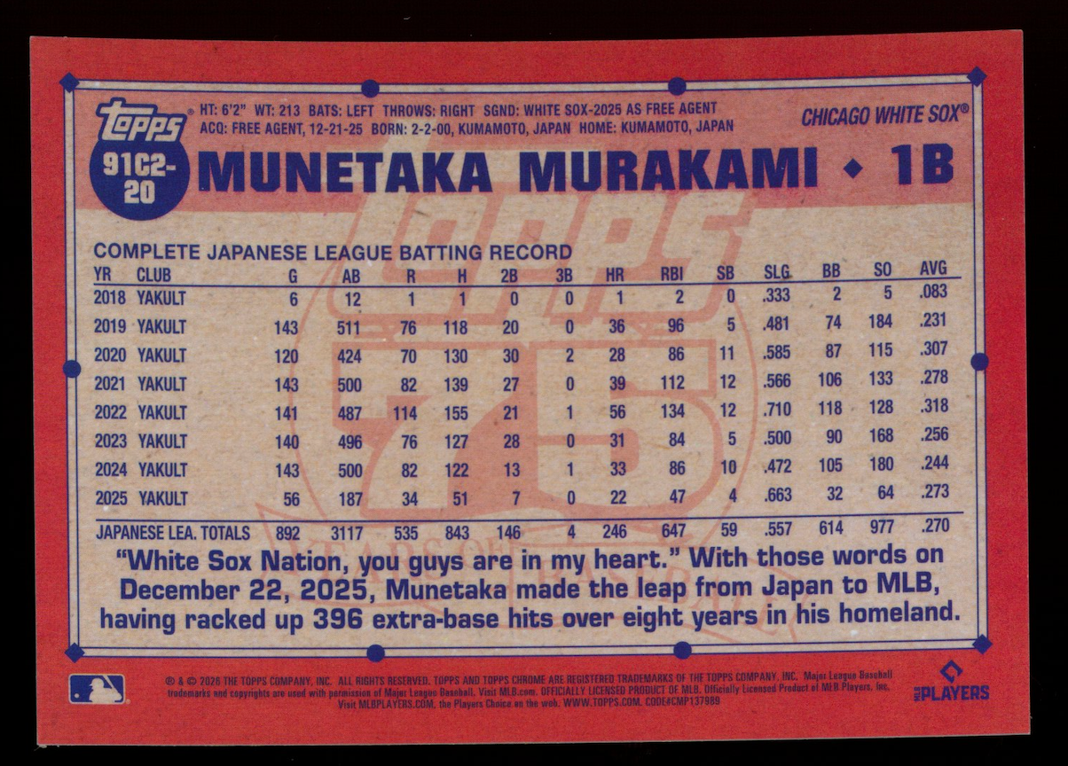 MUNETAKA MURAKAMI 2026 Topps Series 2 Chrome Black Mojo Rookie /10 #91C2-20