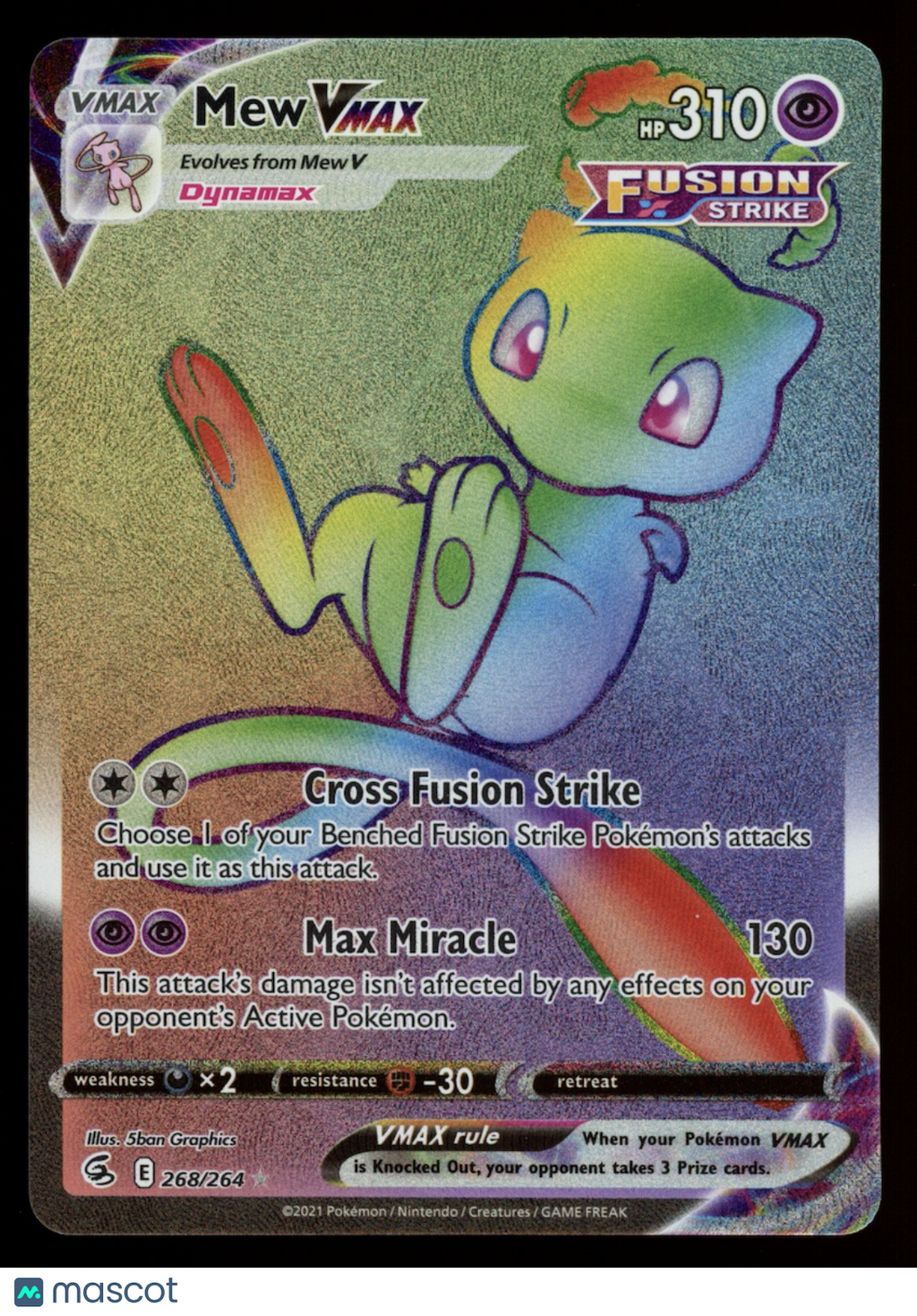 MEW VMAX 2022 Pokemon SWSH Fusion Strike Rainbow Secret Rare #268/264