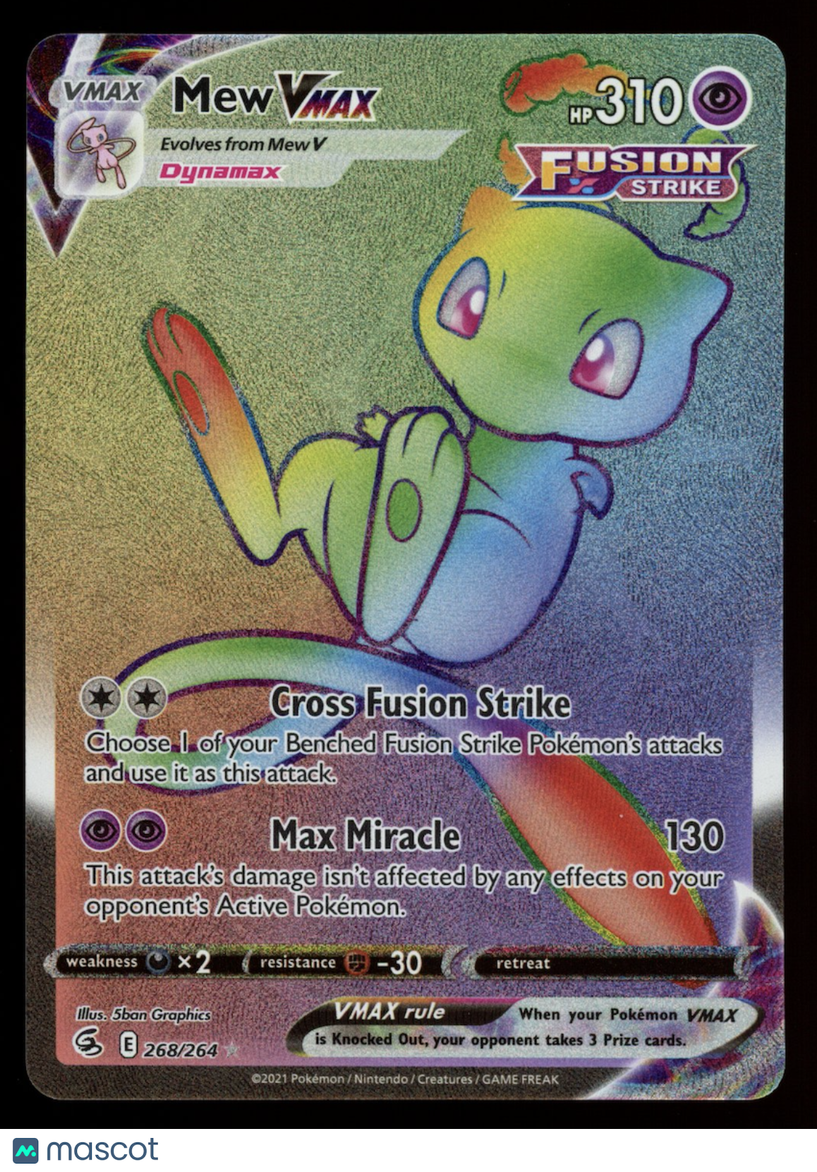 MEW VMAX 2022 Pokemon SWSH Fusion Strike Rainbow Secret Rare #268/264