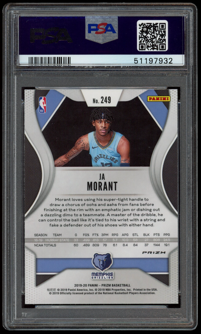 JA MORANT 2019-20 Panini Prizm Rookie Silver #249 PSA 10 Grizzlies