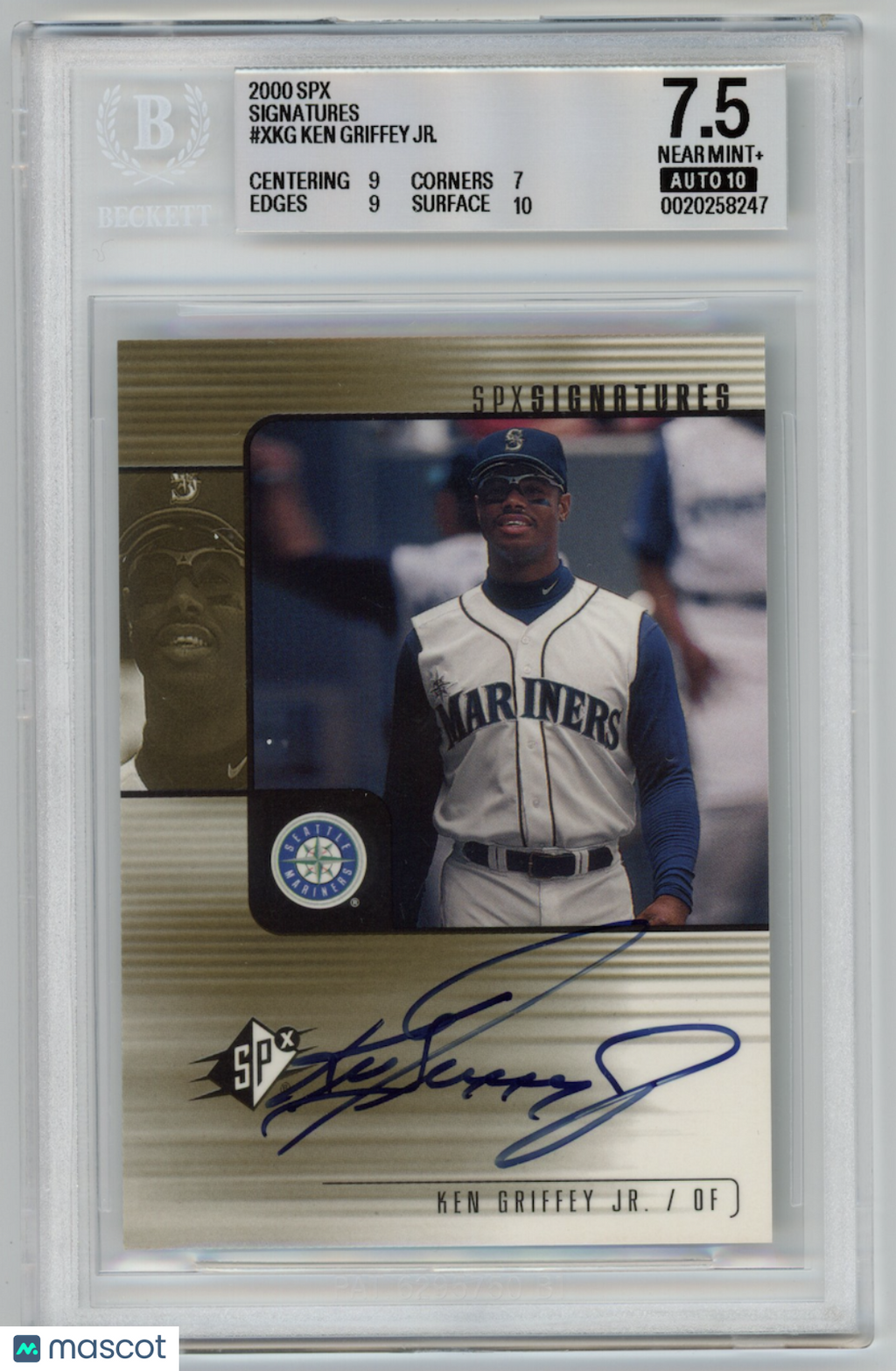 KEN GRIFFEY JR. 2000 Upper Deck SPx Signatures Auto #XKG BGS 7.5 A 10 Mariners