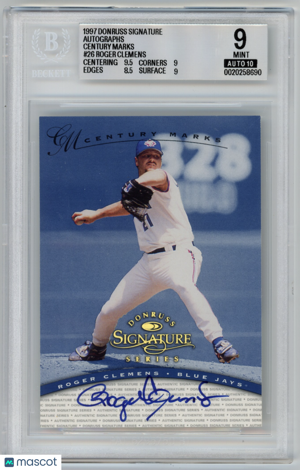 ROGER CLEMENS 1997 Donruss Signature Series Century Marks Auto /100 BGS 9 A 10