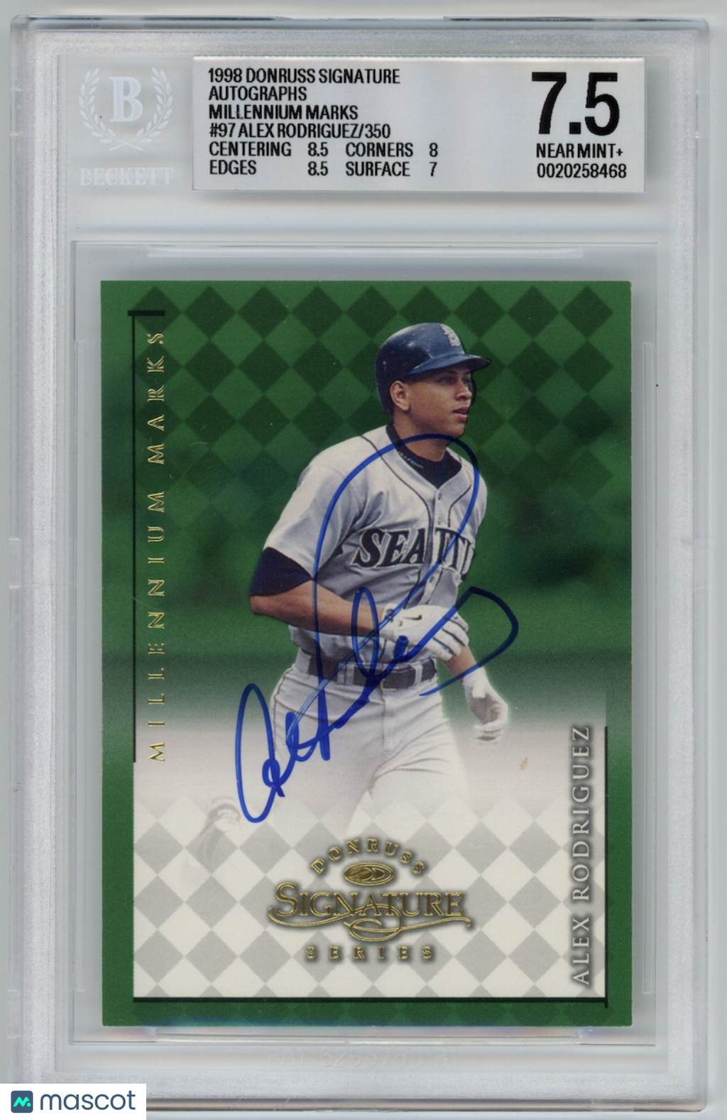 ALEX RODRIGUEZ 1998 Donruss Signature Series Millennium Marks Auto /350 BGS 7.5