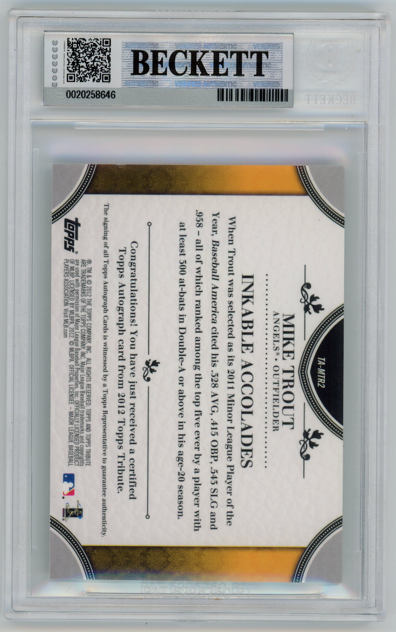 MIKE TROUT 2012 Topps Tribute Autographs /99 #MTR2 BGS 8.5 Auto 10 Angels