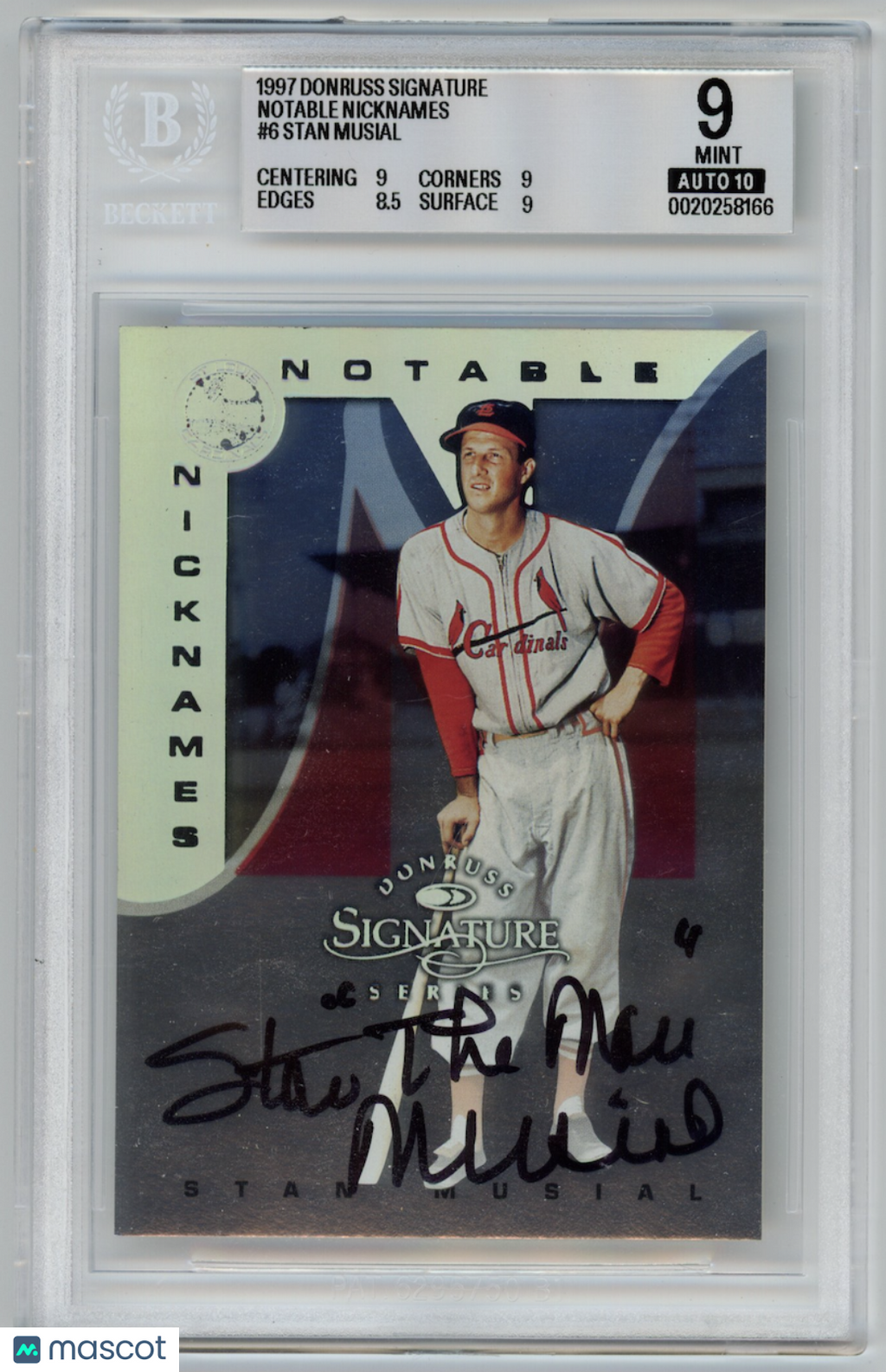 STAN MUSIAL 1997 Donruss Signature Notable Nicknames Auto /200 #6 BGS 9 A 10