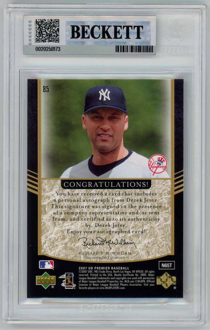 DEREK JETER 2007 Upper Deck Premier Autograph Parallel /25 #85 BGS 7.5 Auto 10