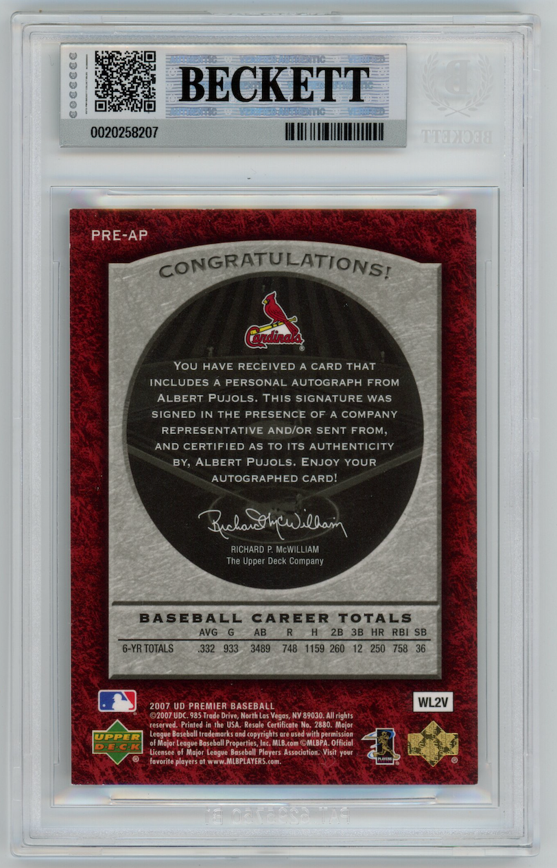 ALBERT PUJOLS 2007 Upper Deck Premier Preeminence Auto Gold /25 #AP BGS 8