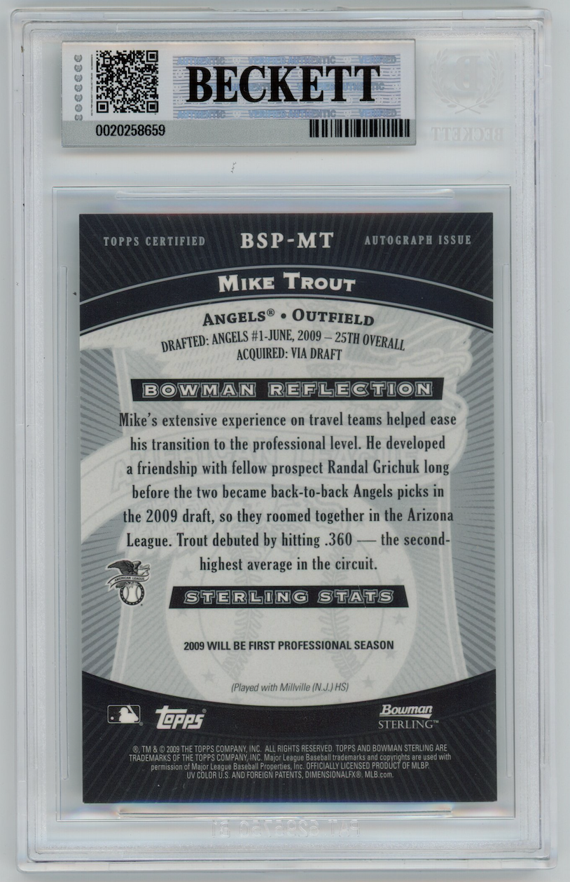 MIKE TROUT 2009 Bowman Sterling Prospects Auto #MT BGS 9 Auto 10 Angels