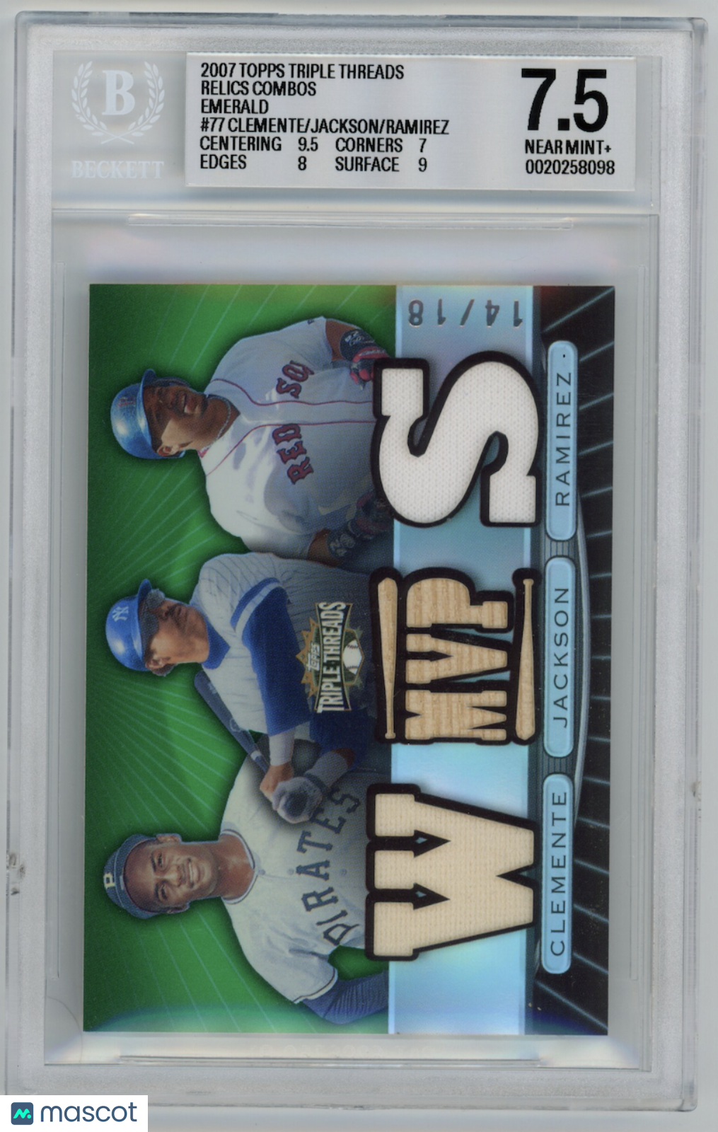 ROBERTO CLEMENTE JACKSON RAMIREZ 2007 Topps  Triple Threads Relic /18 BGS 7.5