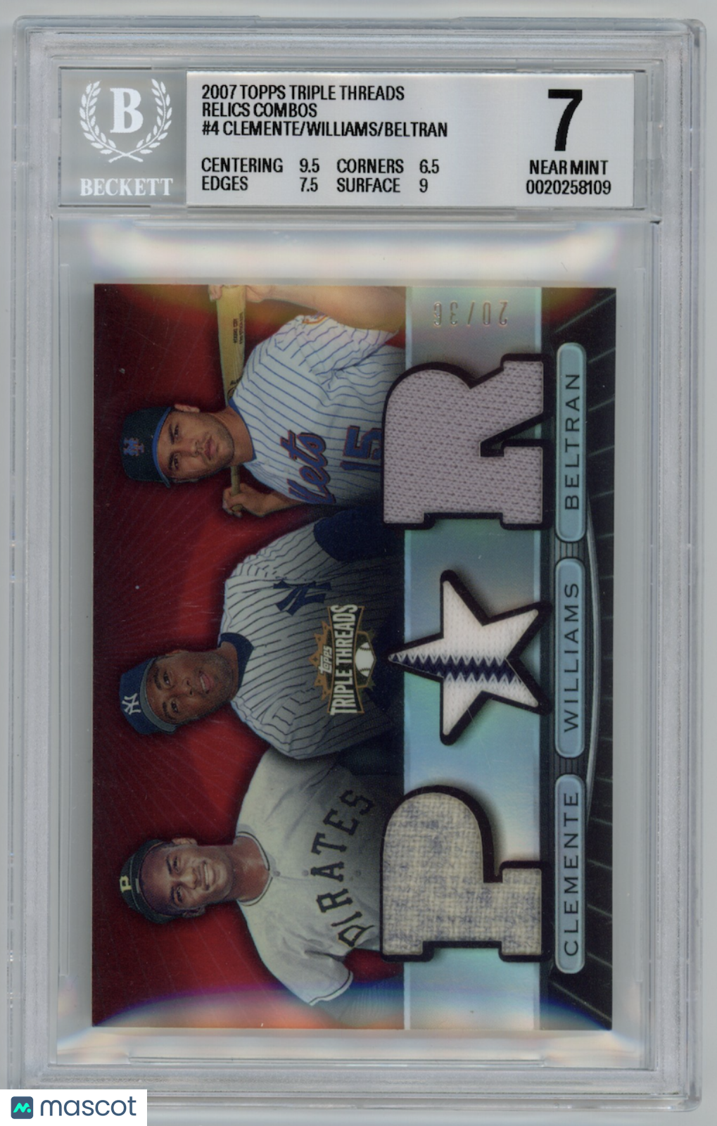ROBERTO CLEMENTE WILLIAMS BELTRAN 2007 Topps Triple Threads Relic /36 #4 BGS 7