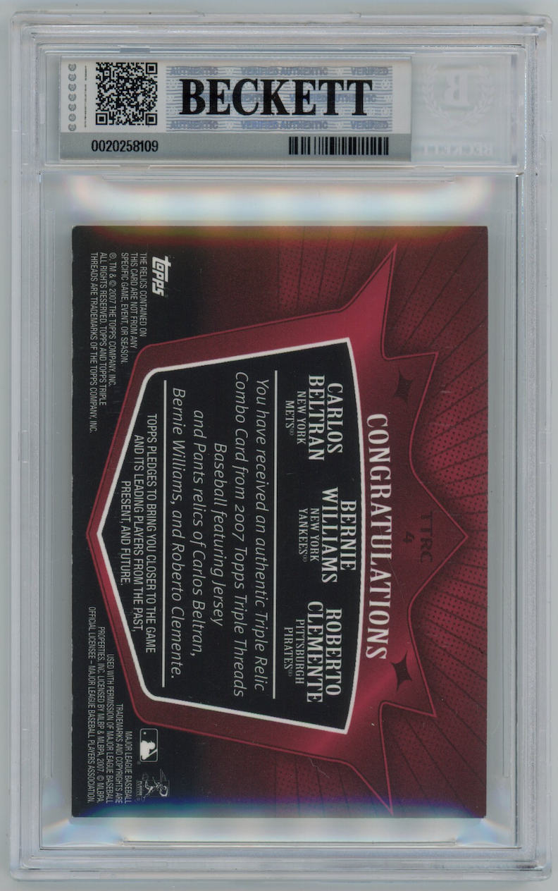 ROBERTO CLEMENTE WILLIAMS BELTRAN 2007 Topps Triple Threads Relic /36 #4 BGS 7