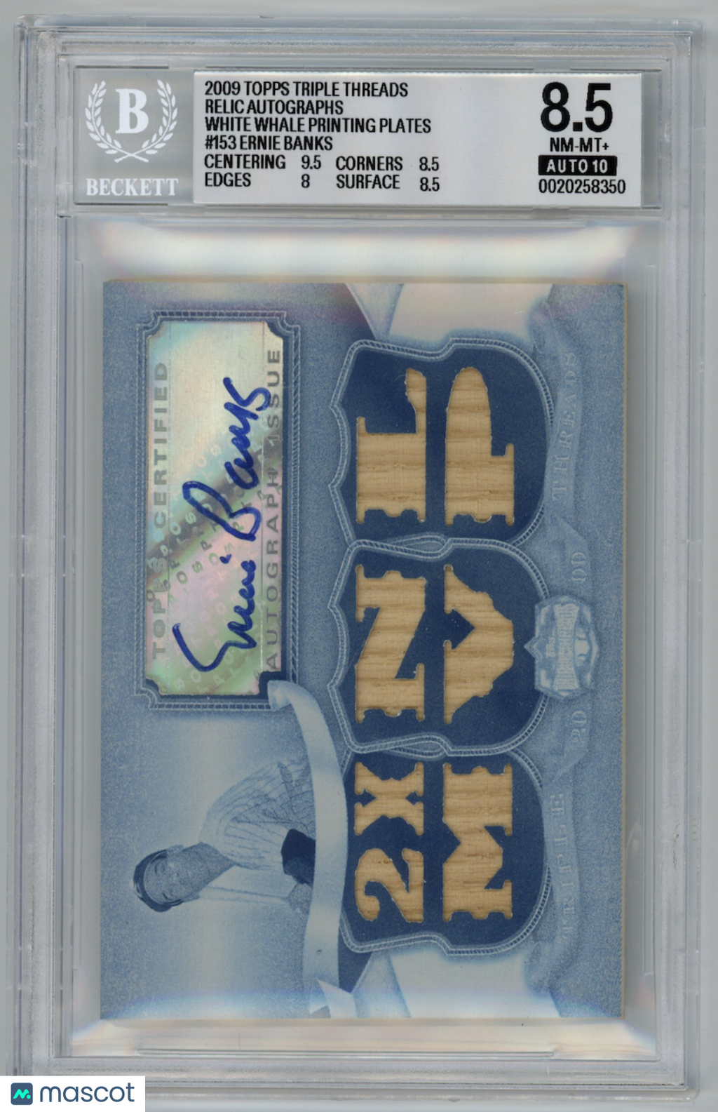 ERNIE BANKS 2009 Topps Triple Threads White Whale Relic Auto 1/1 #153 BGS 8.5