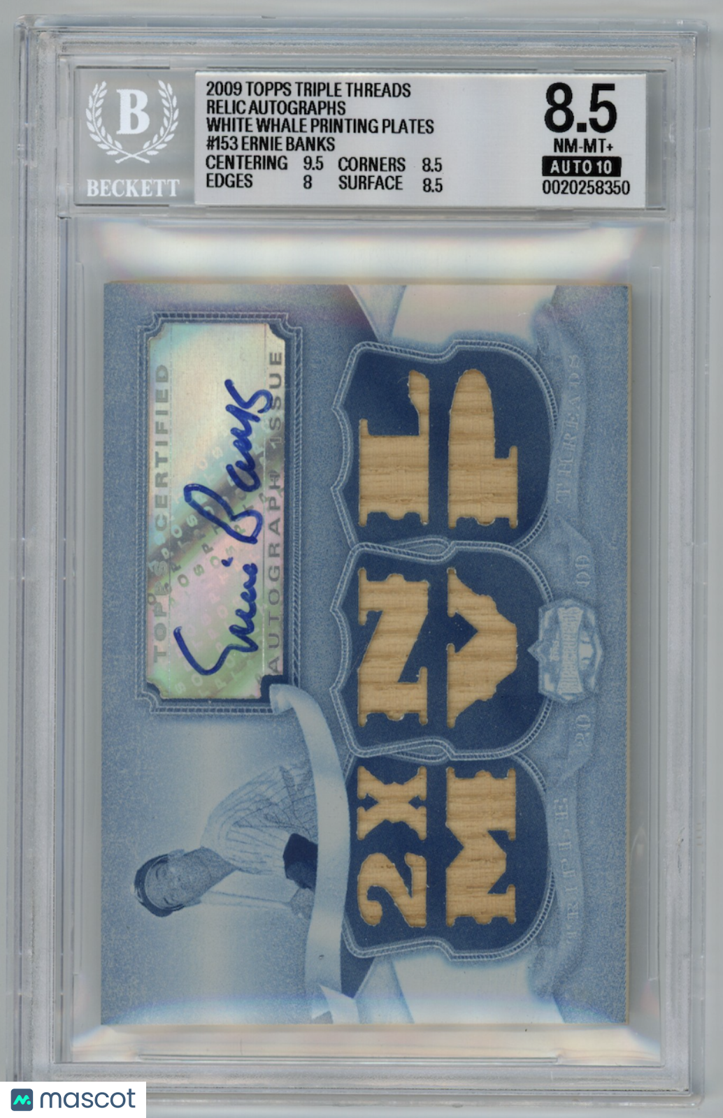 ERNIE BANKS 2009 Topps Triple Threads White Whale Relic Auto 1/1 #153 BGS 8.5