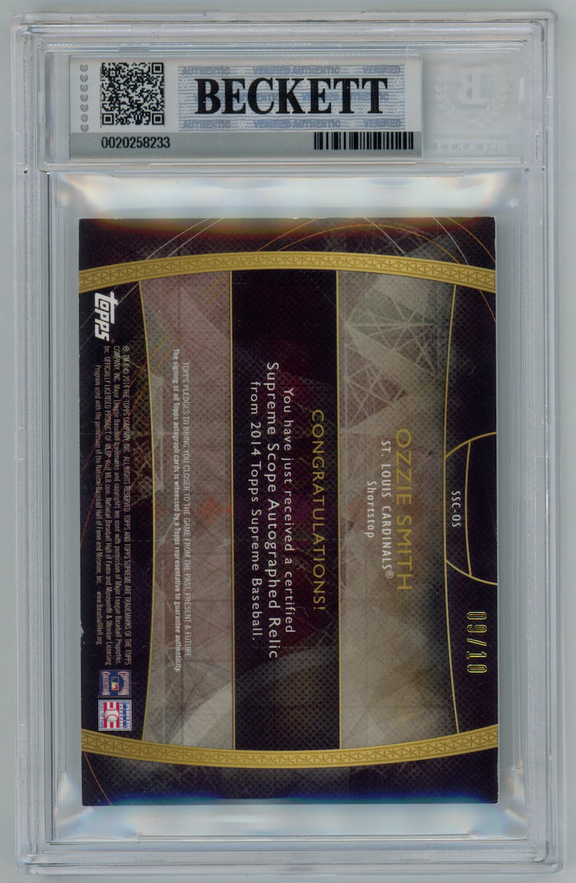 OZZIE SMITH 2014 Topps Supreme Scope Patch Auto Platinum /10 #SSCOS BGS 8 A 10