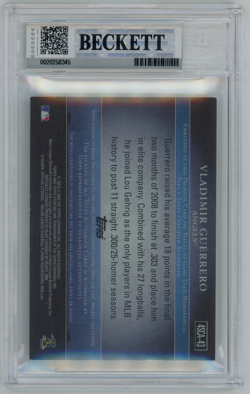 VLADIMIR GUERRERO 2009 Topps Sterling Quad Patch Auto Silver 1/1 #43 BGS 7.5