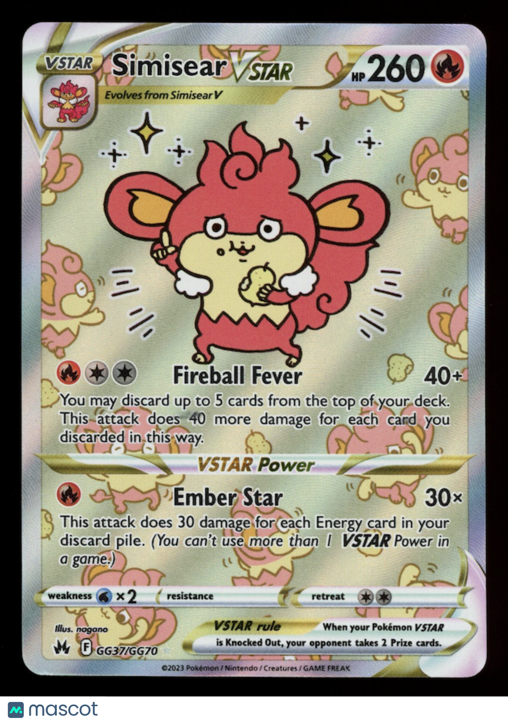 SIMISEAR VSTAR 2023 Pokemon Crown Zenith Galarian Gallery #GG37/GG70