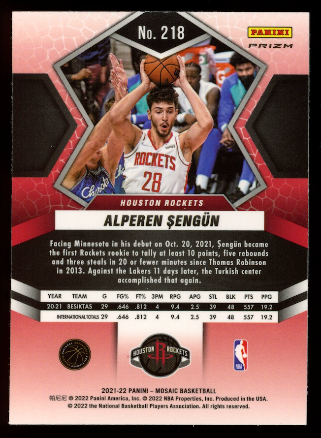 ALPEREN SENGUN 2021-22 Panini Mosaic Genesis Prizm Rookie Case Hit SSP #218