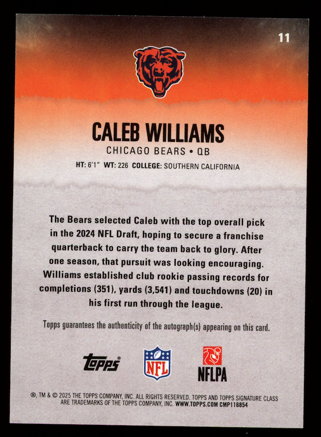 CALEB WILLIAMS 2025 Topps Signature Class Auto Green /150 #11 Bears