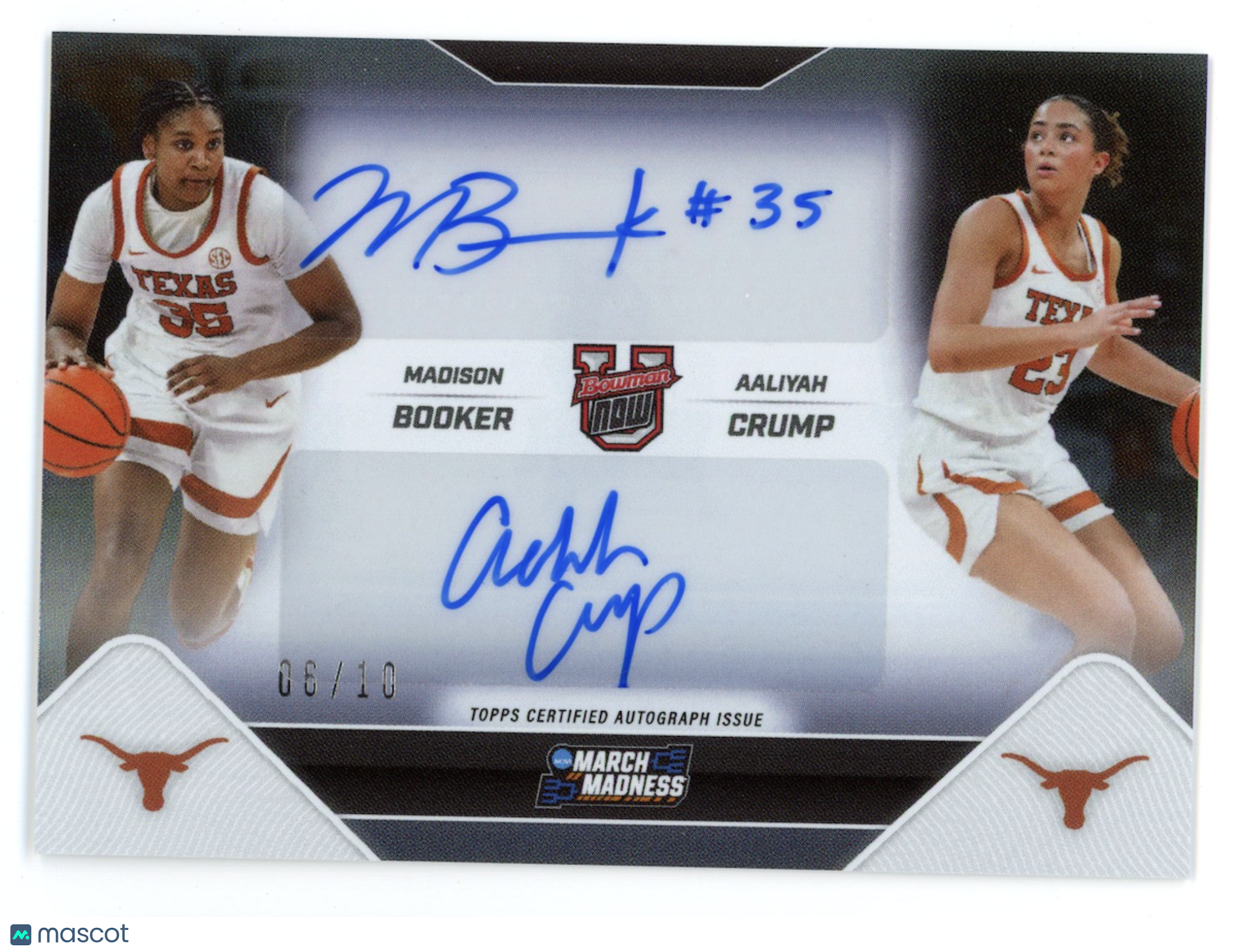 MADISON BOOKER AALIYAH CRUMP 2025-26 Bowman U Now March Madness Auto Black /10