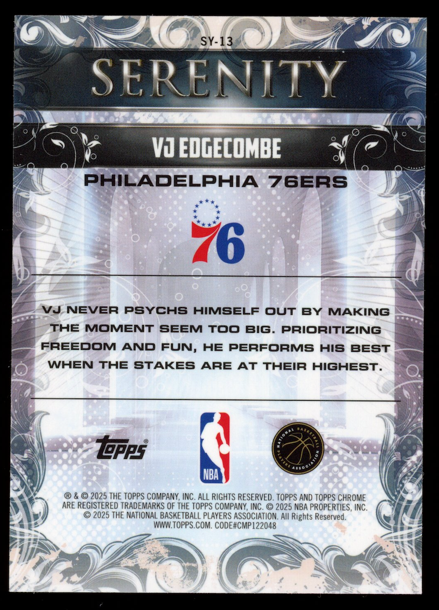 VJ EDGECOMBE 2025-26 Topps Chrome Serenity Rookie Blue Refractor /150 76ers