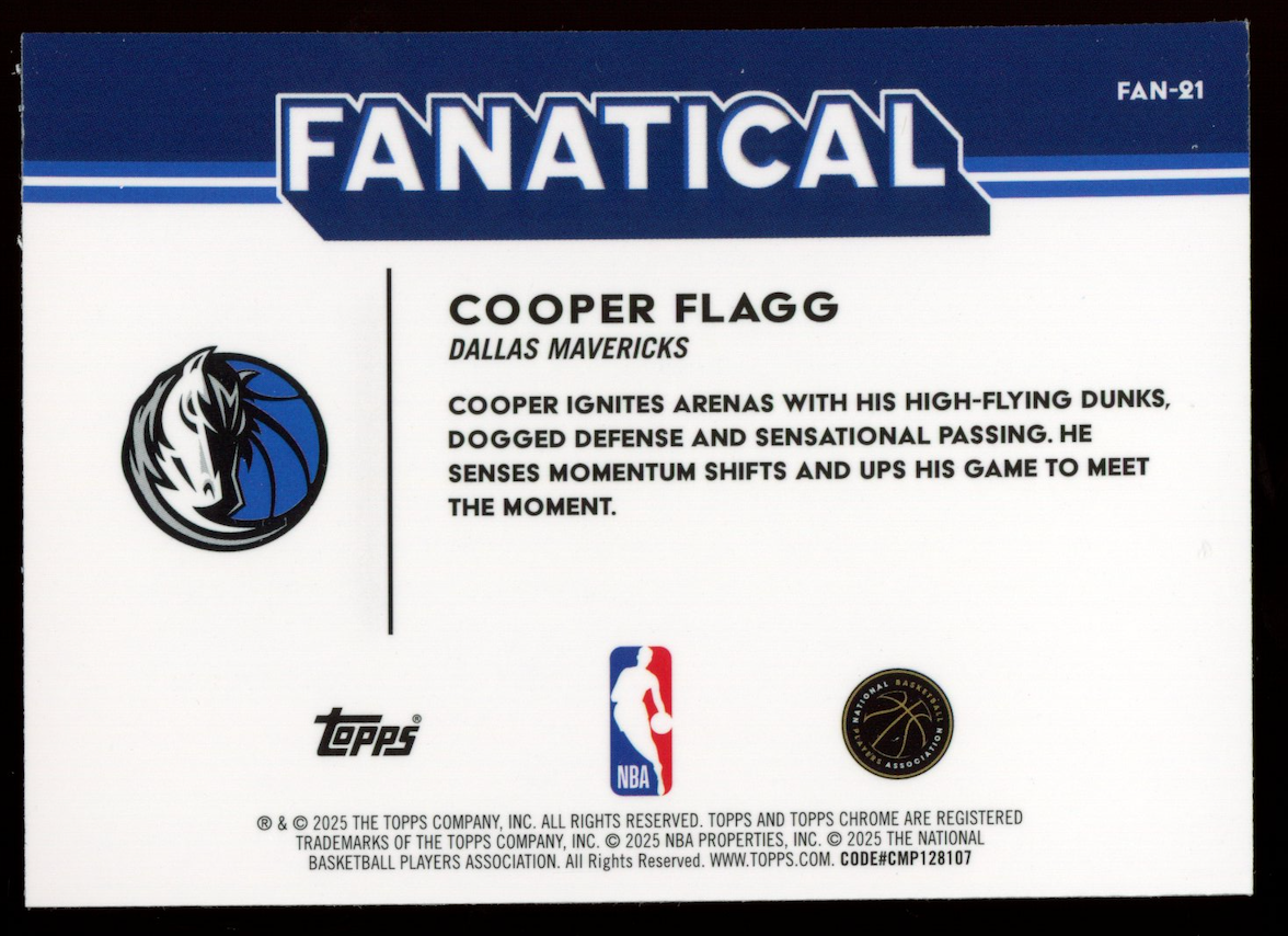 COOPER FLAGG 2025-26 Topps Chrome Fanatical Case Hit SSP RC #FAN-21 Mavericks
