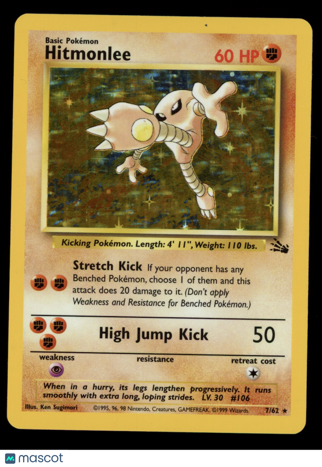 HITMONLEE 1999 Pokemon Fossil #7/62 Holo Rare