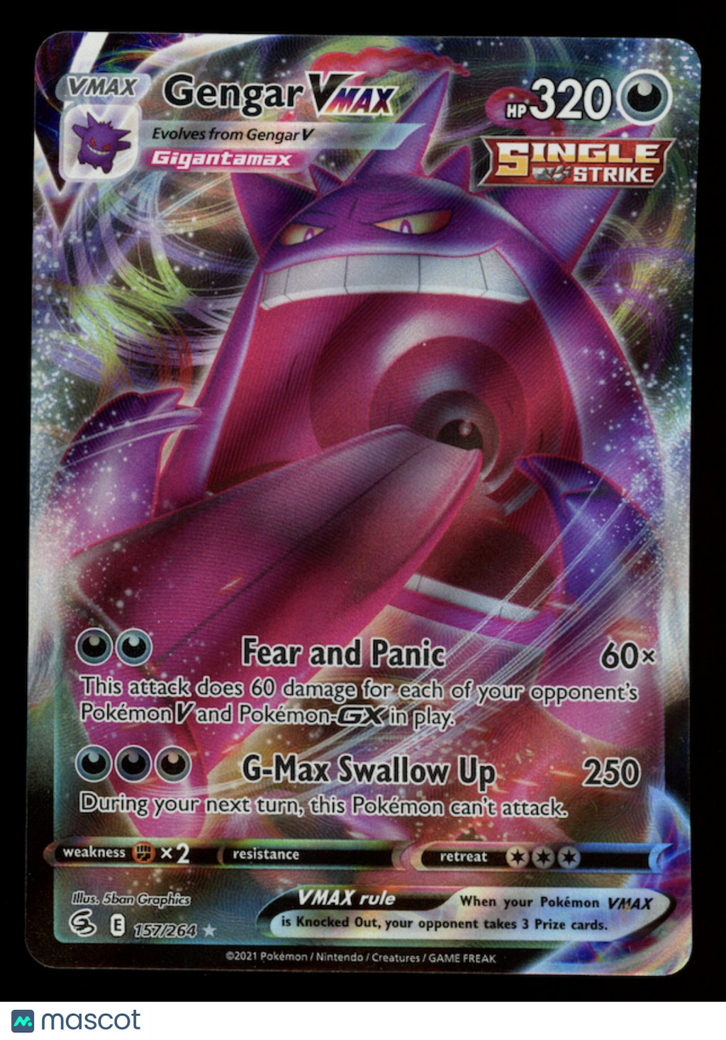 GENGAR VMAX 2022 Pokemon Sword Shield Fusion Strike Ultra Rare #157/264
