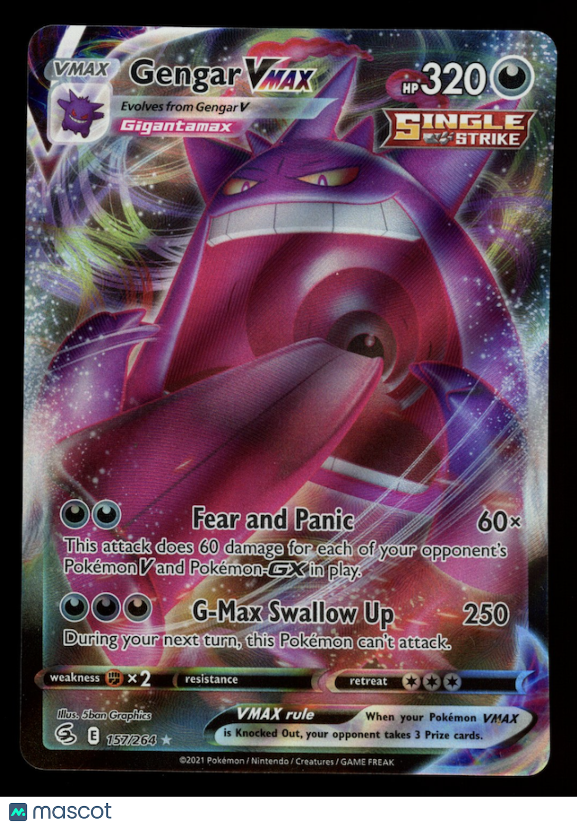 GENGAR VMAX 2022 Pokemon Sword Shield Fusion Strike Ultra Rare #157/264