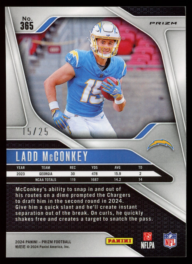 LADD MCCONKEY 2024 Panini Prizm Rookie Blue Shimmer FOTL /25 #365 Chargers