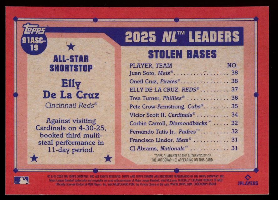 ELLY DE LA CRUZ 2026 Topps Chrome 75 Years All-Star Gold Mojo Auto /50 #91ASC-19