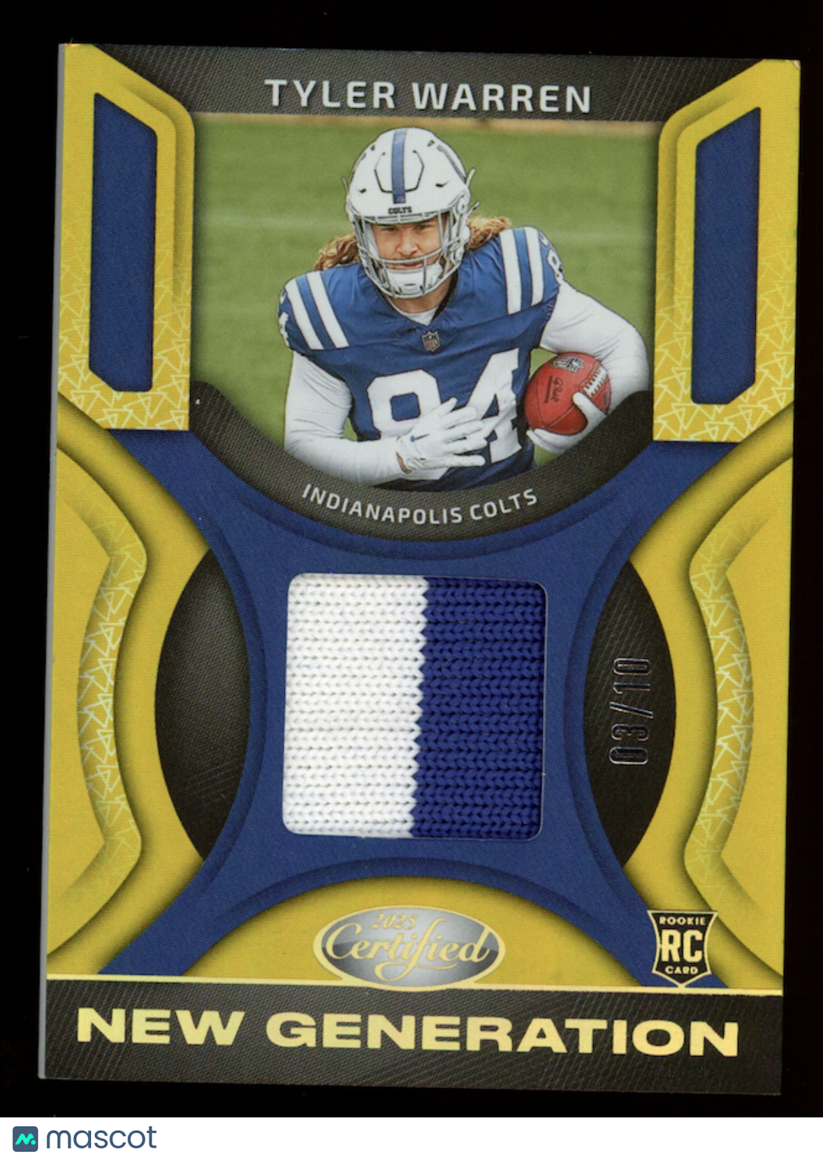 TYLER WARREN 2025 Panini Certified New Generation Rookie Patch Gold /10 #NGJ-TWN