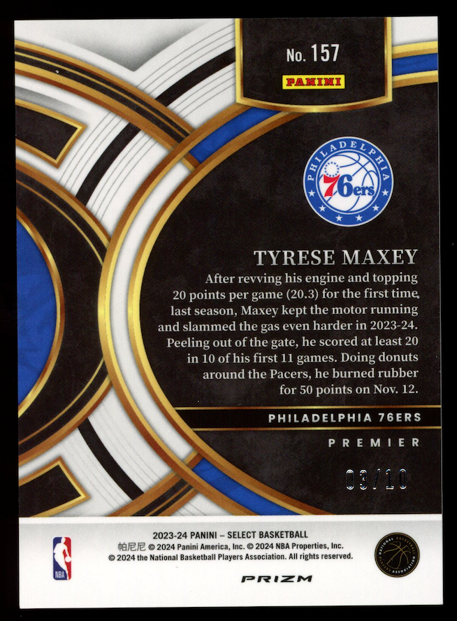 TYRESE MAXEY 2023-24 Panini Select Premier Level Gold Flash /10 #157 76ers