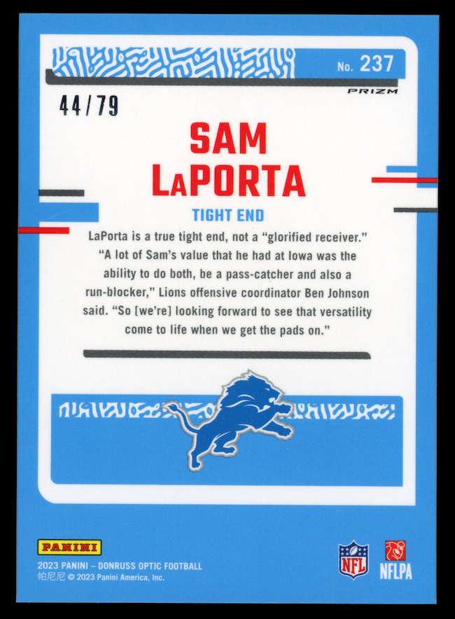 SAM LAPORTA 2023 Panini Donruss Optic Rated Rookie Orange Scope /79 #237 Lions